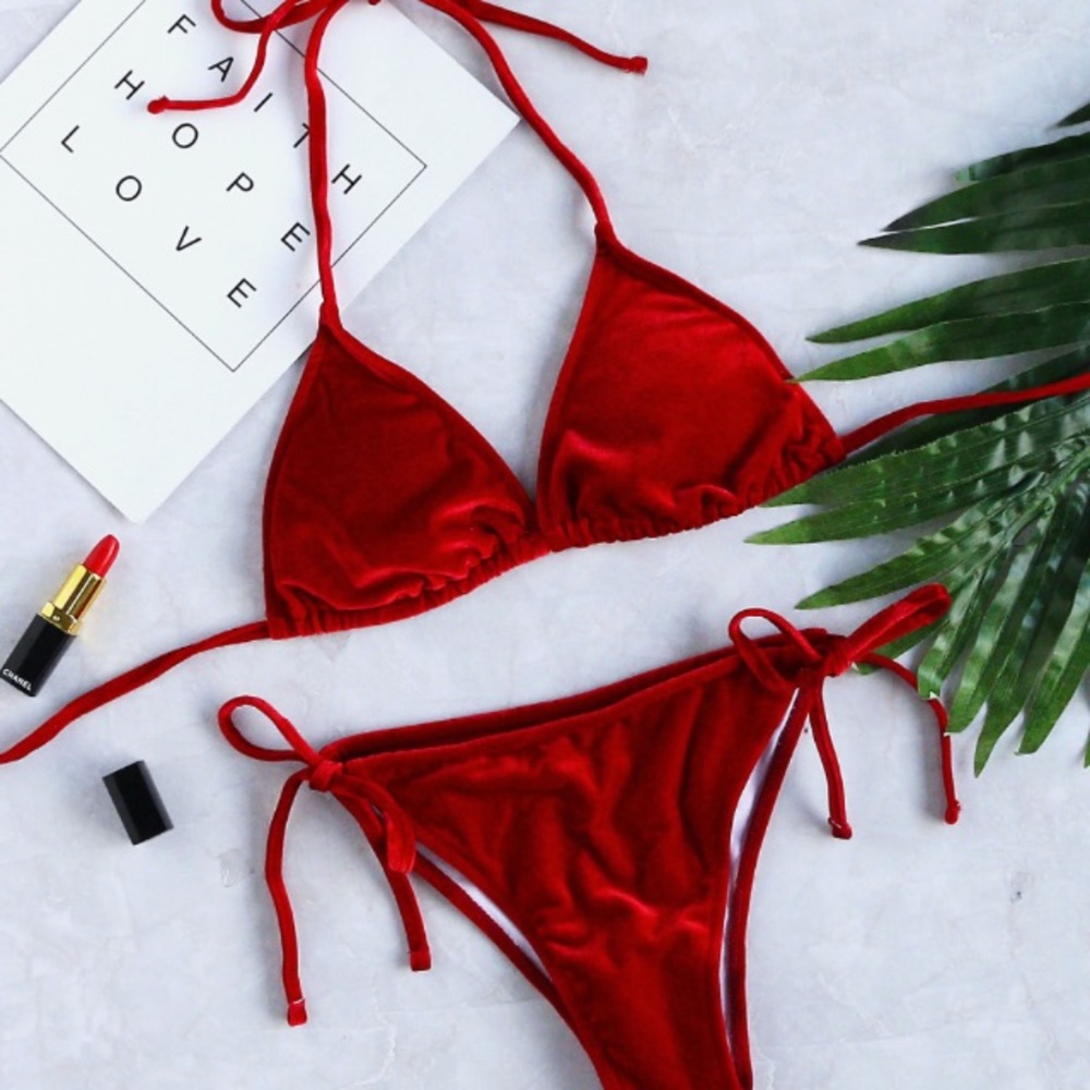 Red Velvet Thong Bikini